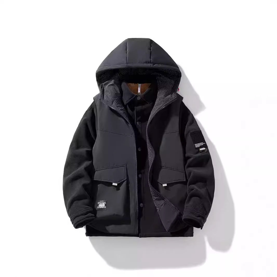 Herren Hybrid-Steppjacke mit Kapuze und Fleece-Ärmeln, Utility-Parka Shop Nory