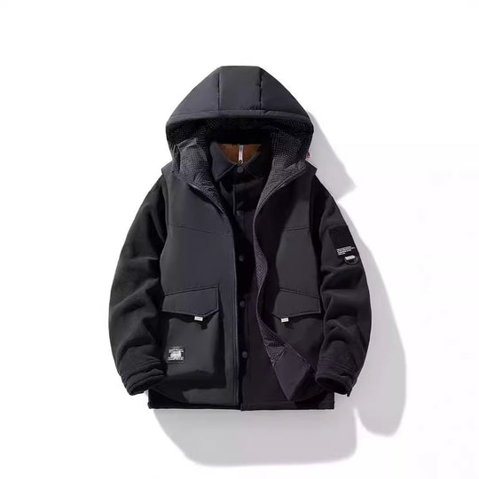 Herren Hybrid-Steppjacke mit Kapuze und Fleece-Ärmeln, Utility-Parka Shop Nory