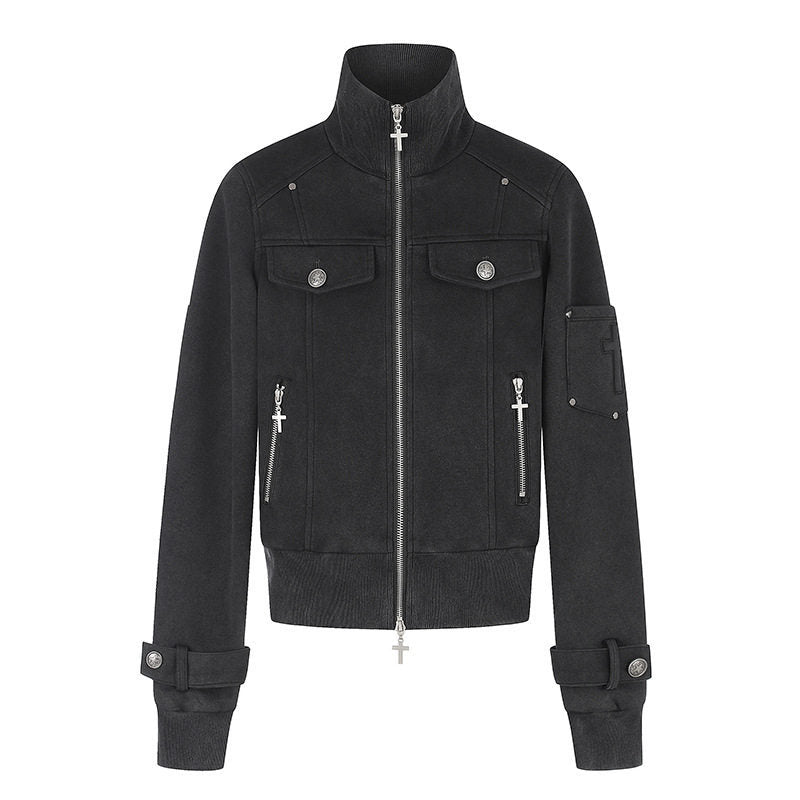 Damen Taillierte Zipjacke mit hohem Stehkragen, Zierpatten & verstellbaren Riegeln Shop Nory