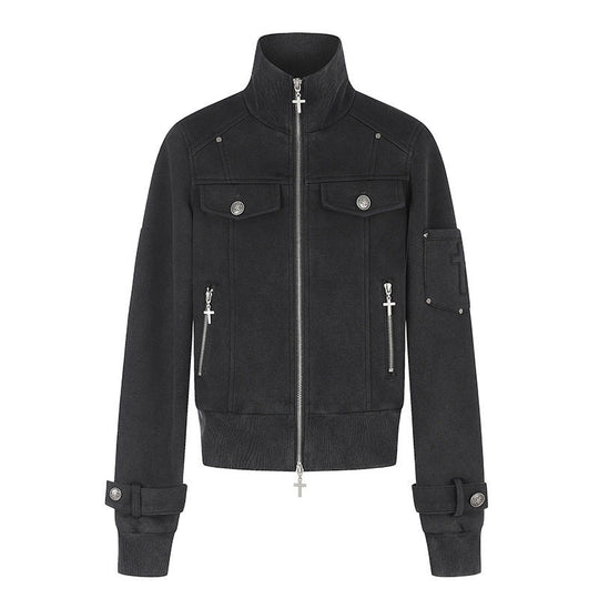 Damen Taillierte Zipjacke mit hohem Stehkragen, Zierpatten & verstellbaren Riegeln Shop Nory