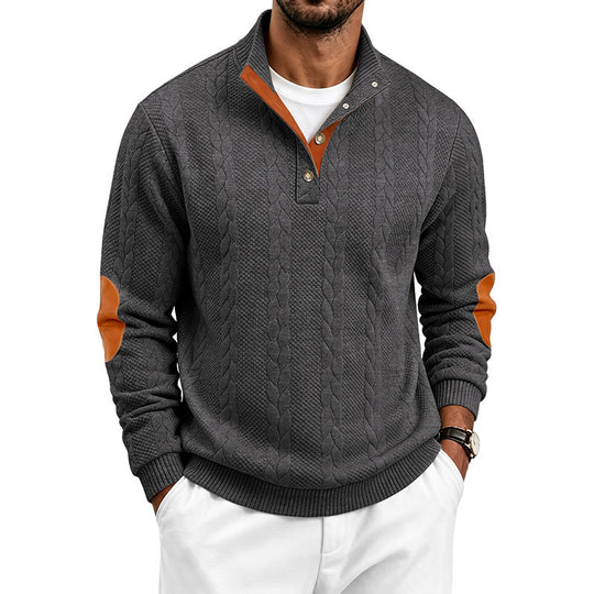 Herren Feinstrick-Troyer mit Zopfmuster, Lederdetails und Ellbogen-Patches Shop Nory