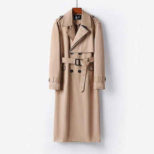Herren Eleganter knöchellanger Trenchcoat mit verdeckter Knopfleiste und Taillengürtel Shop Nory