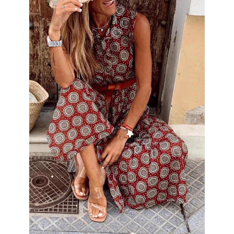 Damen Bohemian Maxi Kleid mit verstellbarem Gürtel