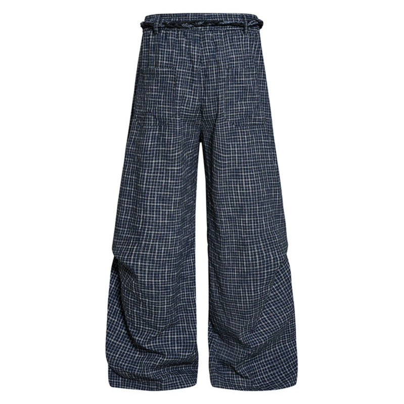 Damen Weite Palazzo‑Hose mit Lagen‑Falten, hohem Bund und dekorativem Kordelgürtel Shop Nory