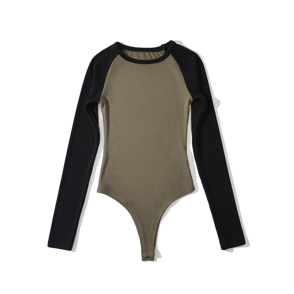 Damen Raglan-Bodysuit mit langen Ärmeln, Rippstruktur und Druckknopfverschluss Shop Nory