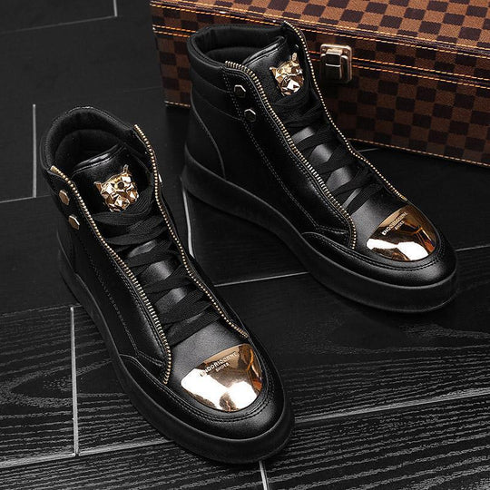 Damen High-Top Sneakers mit goldenen Details und Reißverschluss von