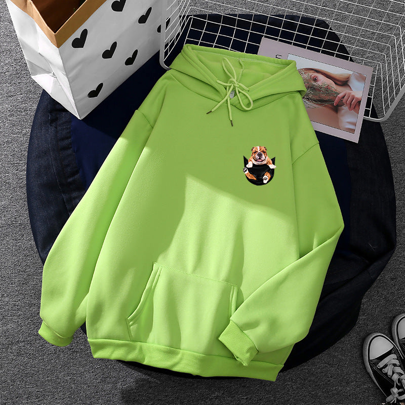 Unisex nan Kapuzenpullover mit Bulldoggen-Taschenpatch, oversized Schnitt und angerauter Fleece-Innenseite Shop Nory
