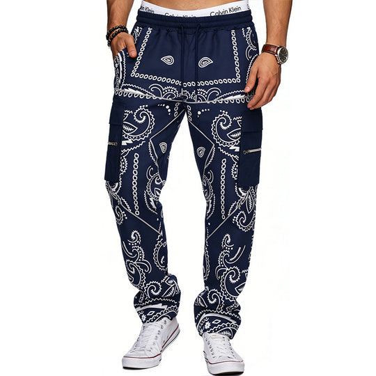 Herren Cargo-Hose mit Bandana-Print, elastischem Bund und Zipper-Taschen Shop Nory