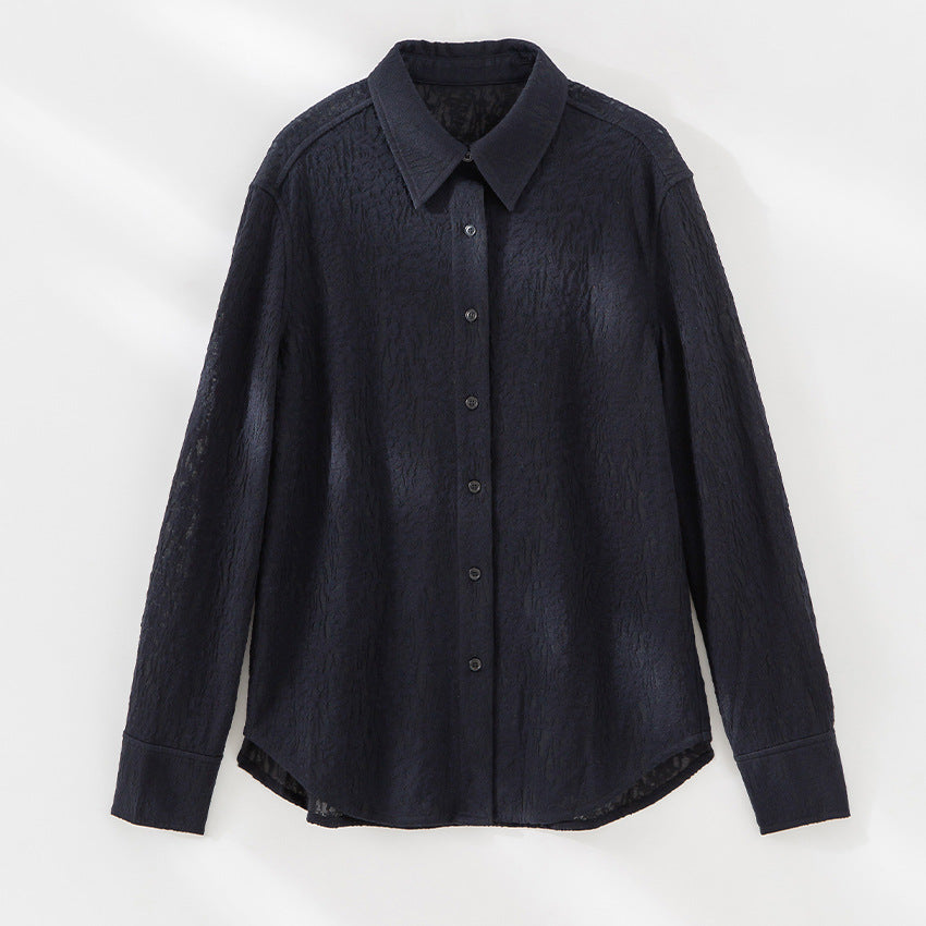 Damen Strukturierte Oversize-Hemdbluse mit Knopfleiste und klassischem Kragen Shop Nory