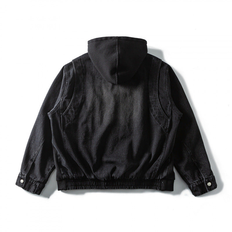 Unisex Boxy-Kapuzenjacke aus strukturierter Baumwollmischung mit durchgehendem Reißverschluss und Pattentaschen Shop Nory