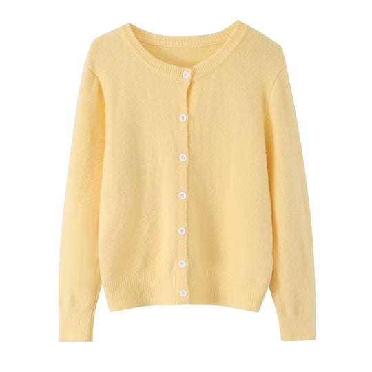 Damen Leichter Feinstrick-Cardigan mit Rundausschnitt, Rippbündchen und Perlmuttknöpfen Shop Nory