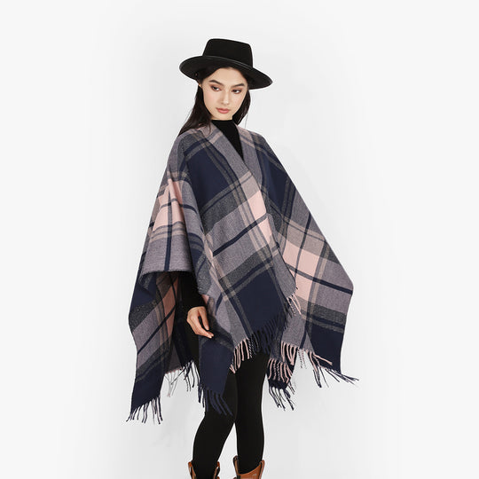 Damen Rechteckiger Plaid‑Überwurf mit weichem Wollmix und Fransensaum Shop Nory