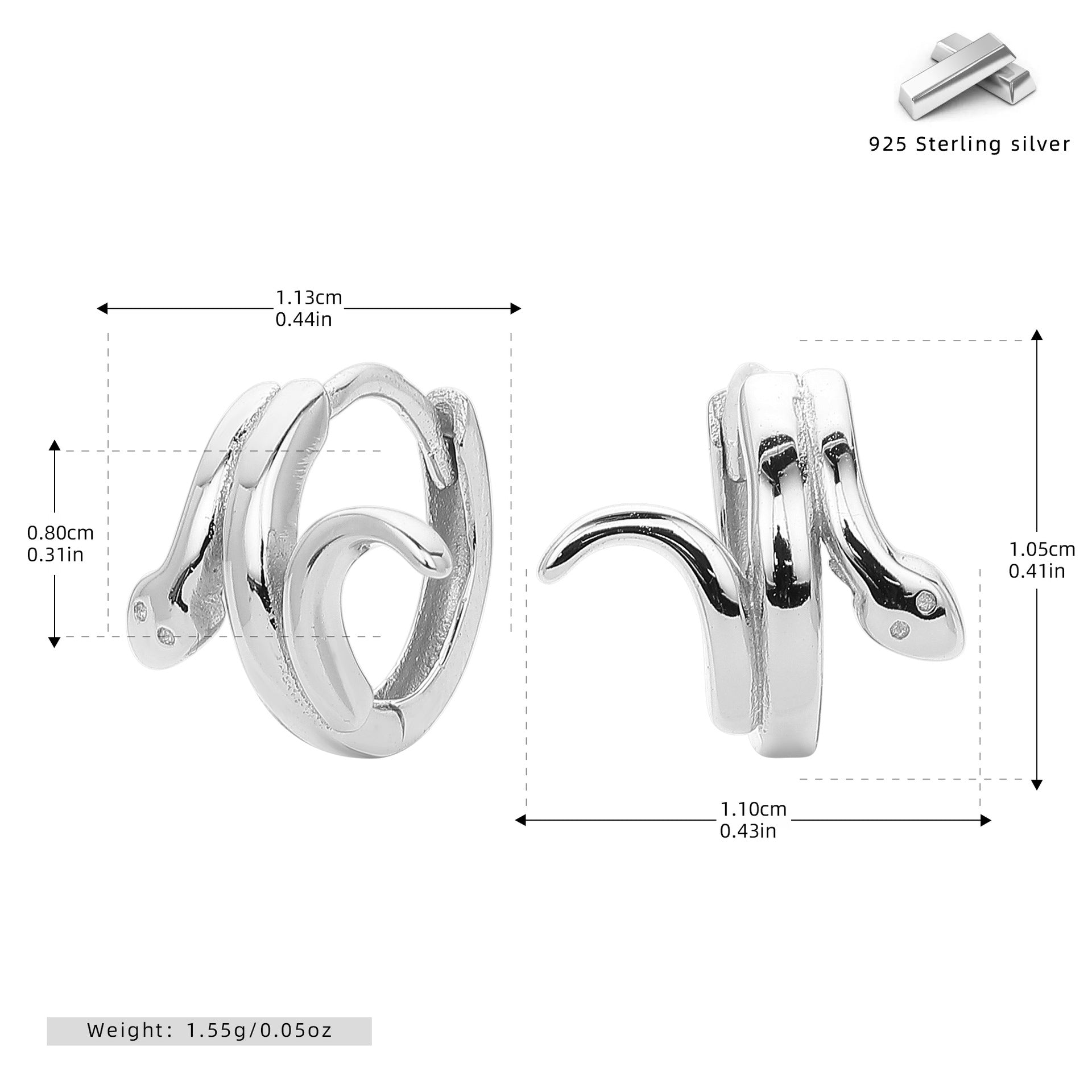 Damen Ohrhänger im kreativen Schlangen-Design aus hochwertigem 925 Sterling Silber Shop Nory