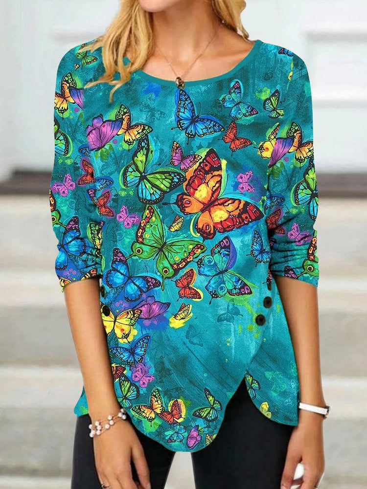 Damen Langärmeliges Oversize-Sweatshirt mit abstraktem Aquarell-Mosaikprint Shop Nory