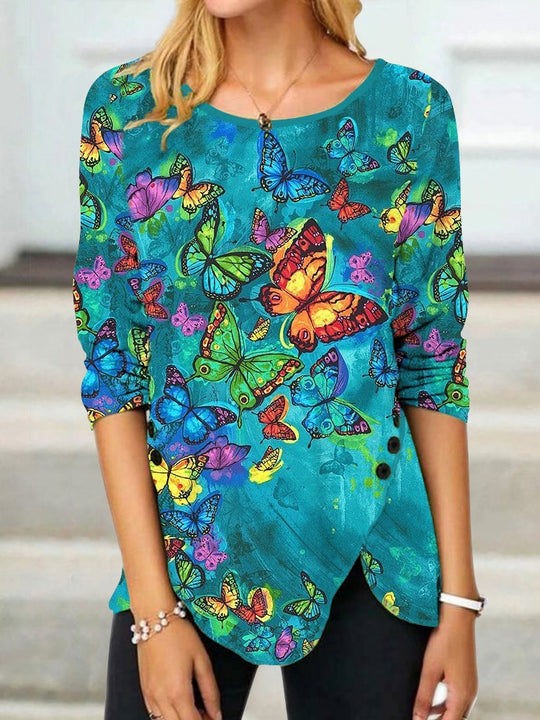 Damen Langärmeliges Oversize-Sweatshirt mit abstraktem Aquarell-Mosaikprint Shop Nory
