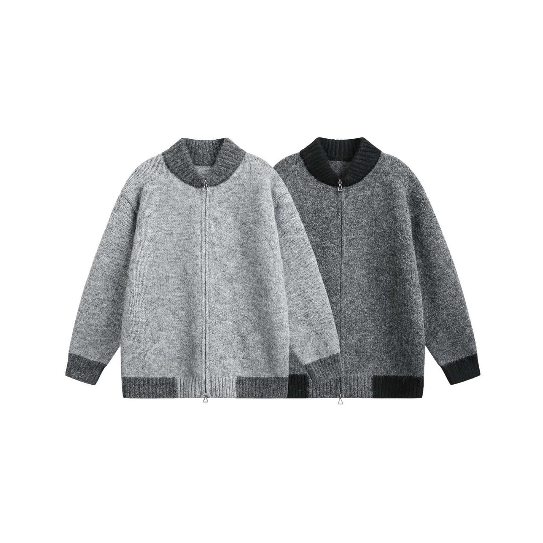 Damen Grobstrick-Zipjacke mit hohem Rippkragen und zweifarbigen Bündchen Shop Nory