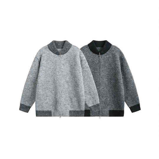 Damen Grobstrick-Zipjacke mit hohem Rippkragen und zweifarbigen Bündchen Shop Nory