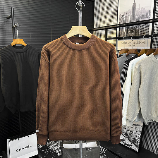 Herren Feiner Rippenstrick-Pullover mit Rundhalsausschnitt und verstärkter Schulternaht Shop Nory