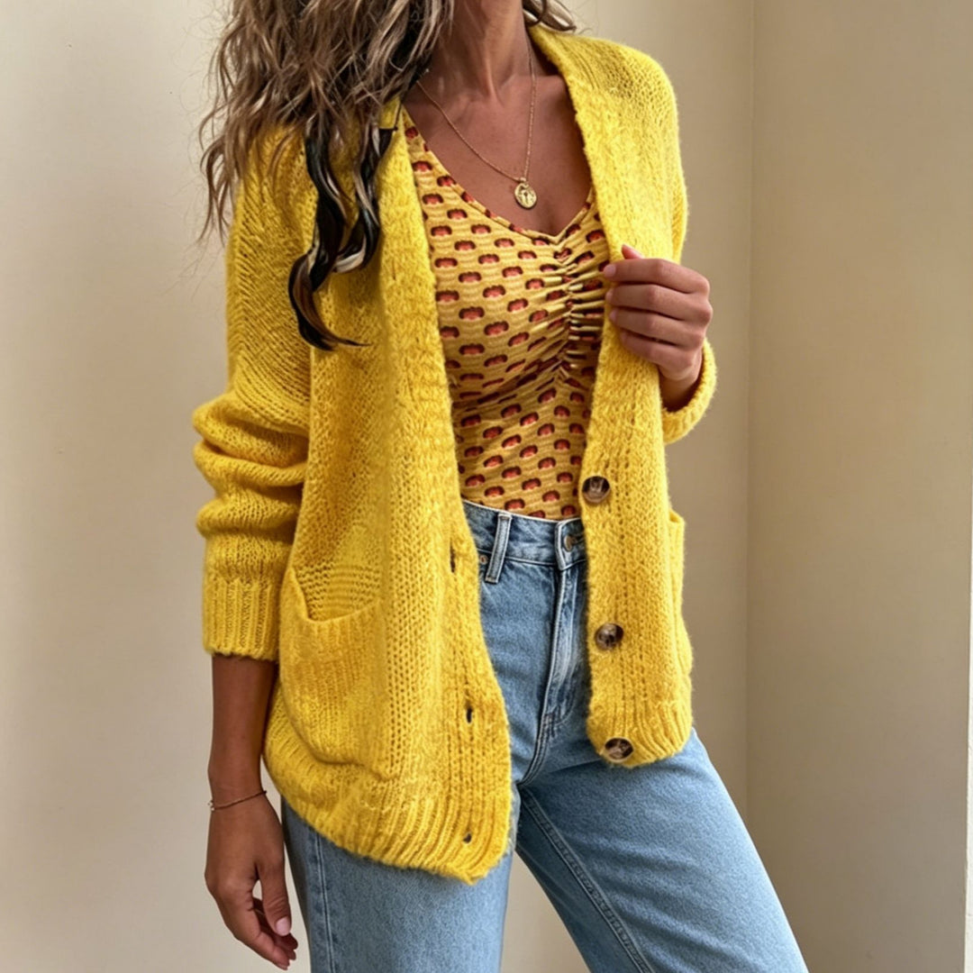 Damen Grobgestrickter Oversize-Cardigan mit Knopfleiste und Eingrifftaschen Shop Nory