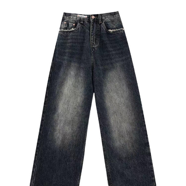 Damen Weite Baggy-Jeans mit authentischem Used-Look