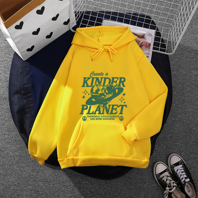 Unisex nan oversized Kapuzenpullover mit Statement-Print "Kinder Planet", Kängurutasche und weichem Futter Shop Nory