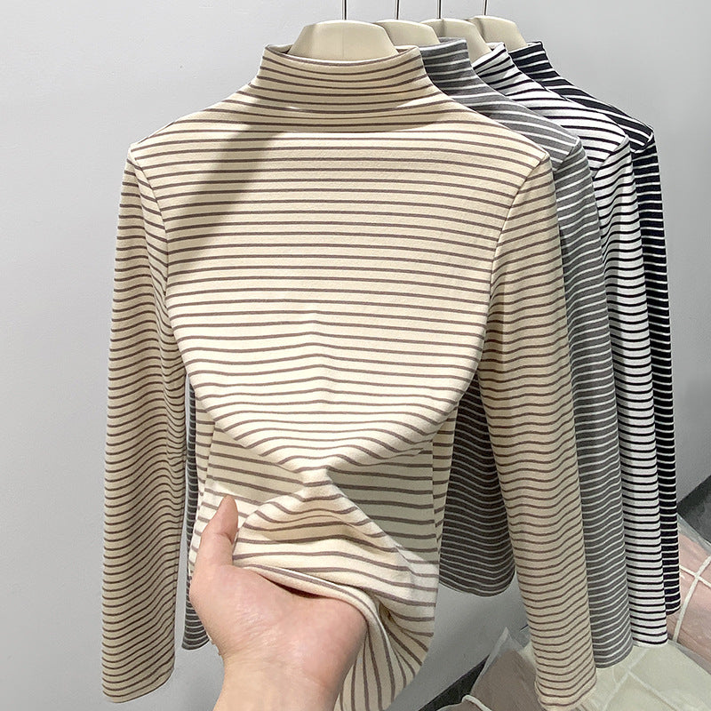 Damen Langarm-Rippoberteil mit hohem Kragen Shop Nory