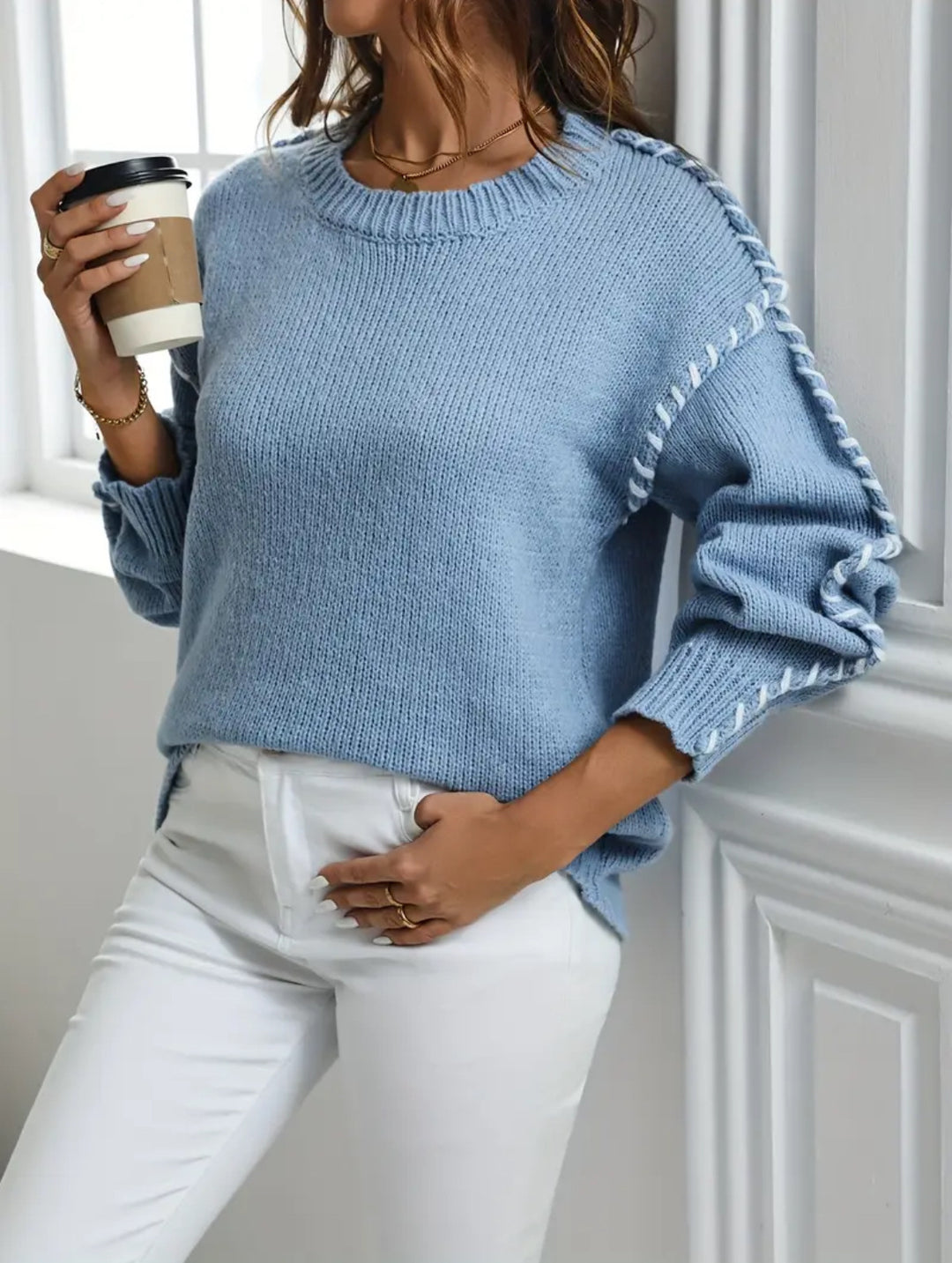 Damen Oversize Strickpullover mit dekorativem Kordel‑Zopf an Ärmeln Shop Nory