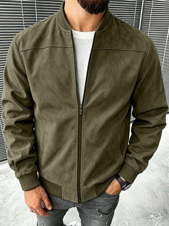 Herren Veloursleder-Optik Bomberjacke mit Reißverschluss und Rippbündchen Shop Nory