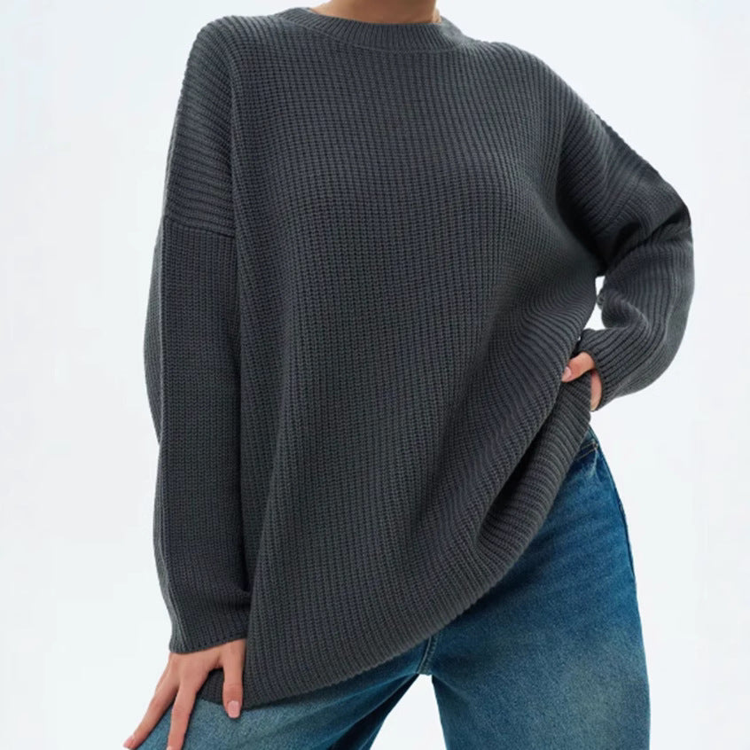 Damen Oversize Strukturstrick-Pullover mit Rundhalsausschnitt und überschnittener Schulter Shop Nory