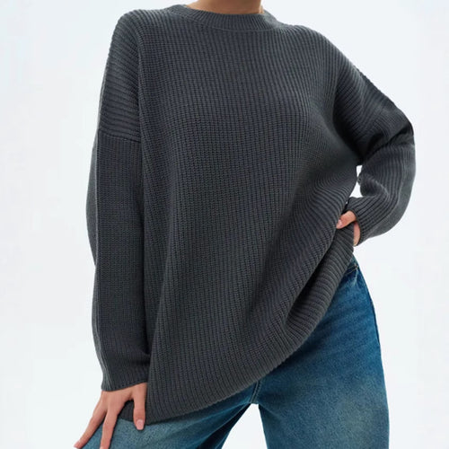 Damen Oversize Strukturstrick-Pullover mit Rundhalsausschnitt und überschnittener Schulter Shop Nory
