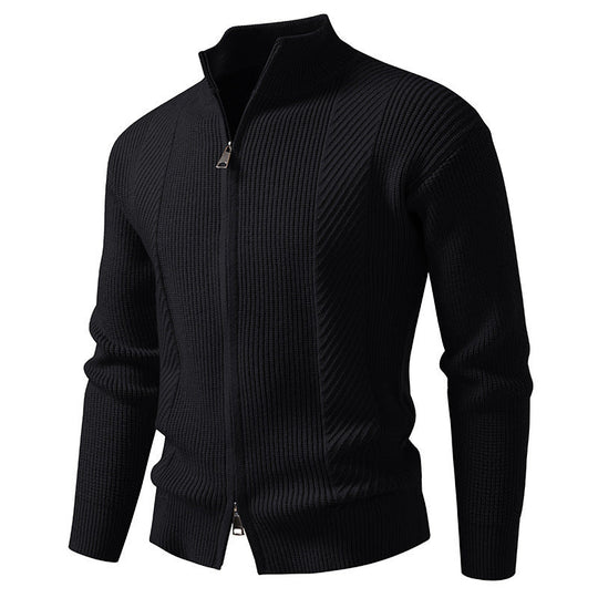 Herren modische Strickjacke mit Stehkragen und durchgehendem Reißverschluss