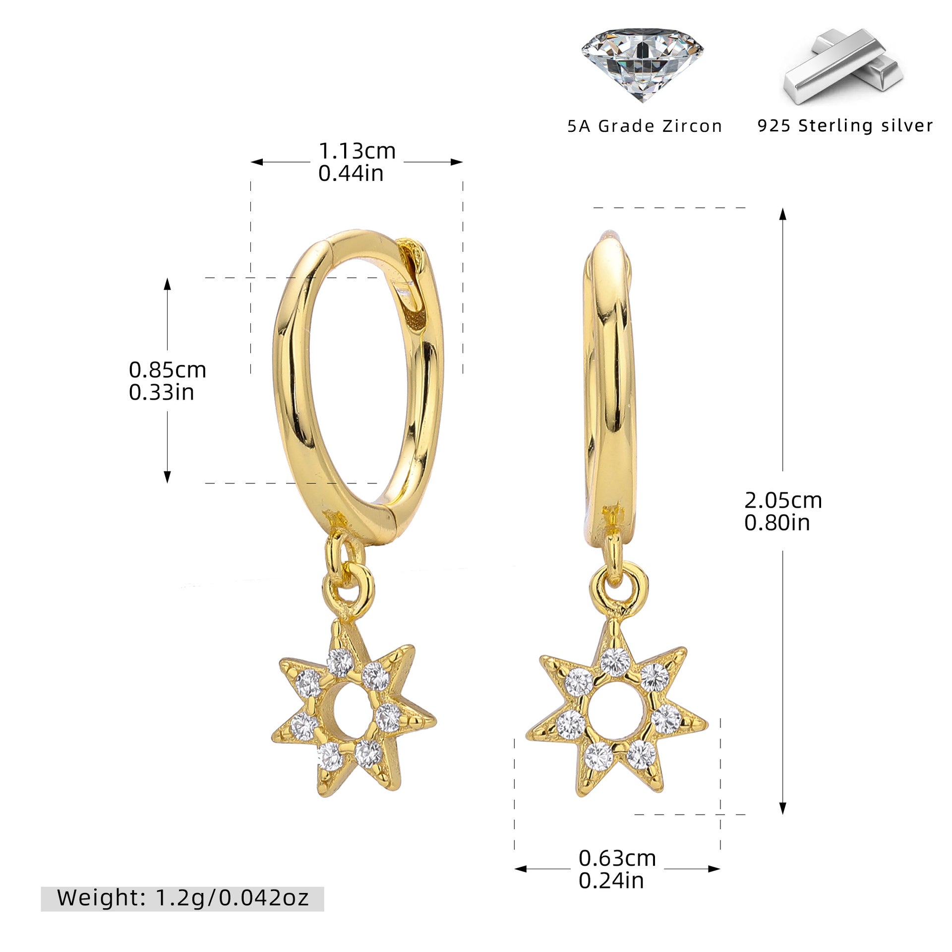 Damen Ohrhänger mit funkelndem Sternmotiv aus hochwertigem 925 Sterling Silber Shop Nory