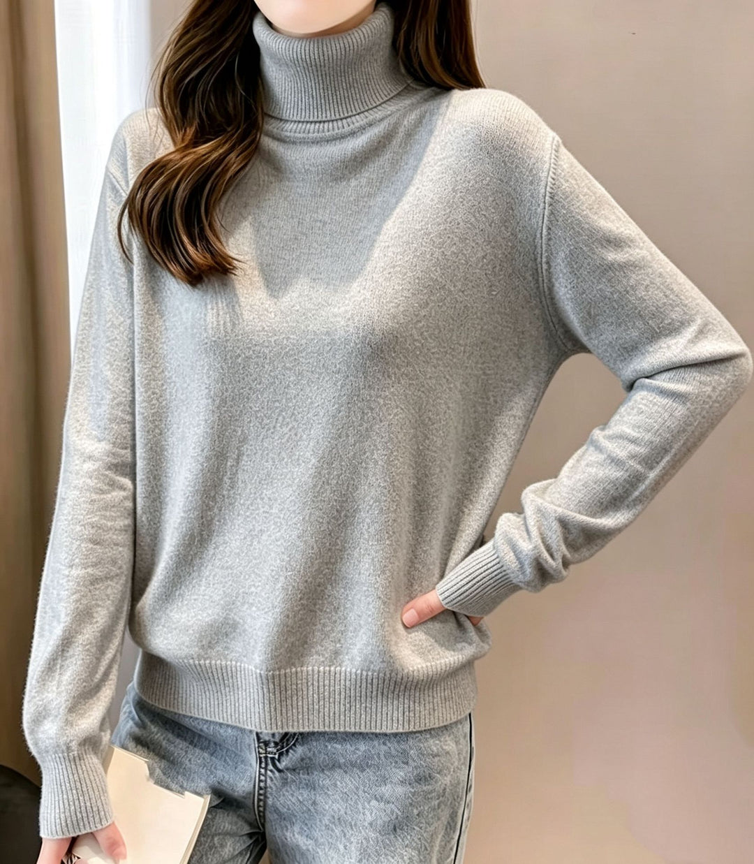 Damen Rollkragenpullover mit überschnittener Passform und gerippten Bündchen Shop Nory