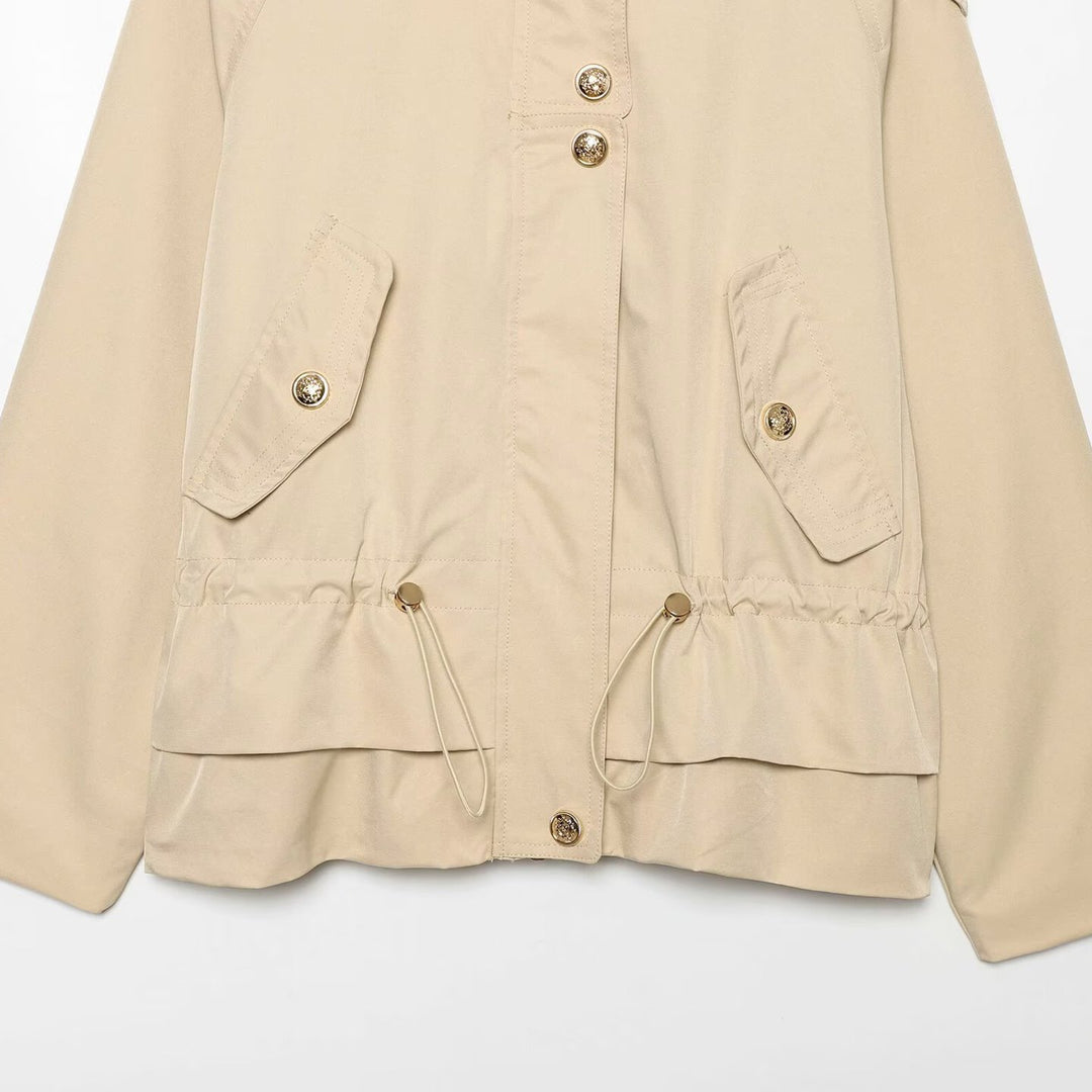 Damen Kurzparka mit Kapuze, Tunnelzug-Taille und Pattentaschen Shop Nory