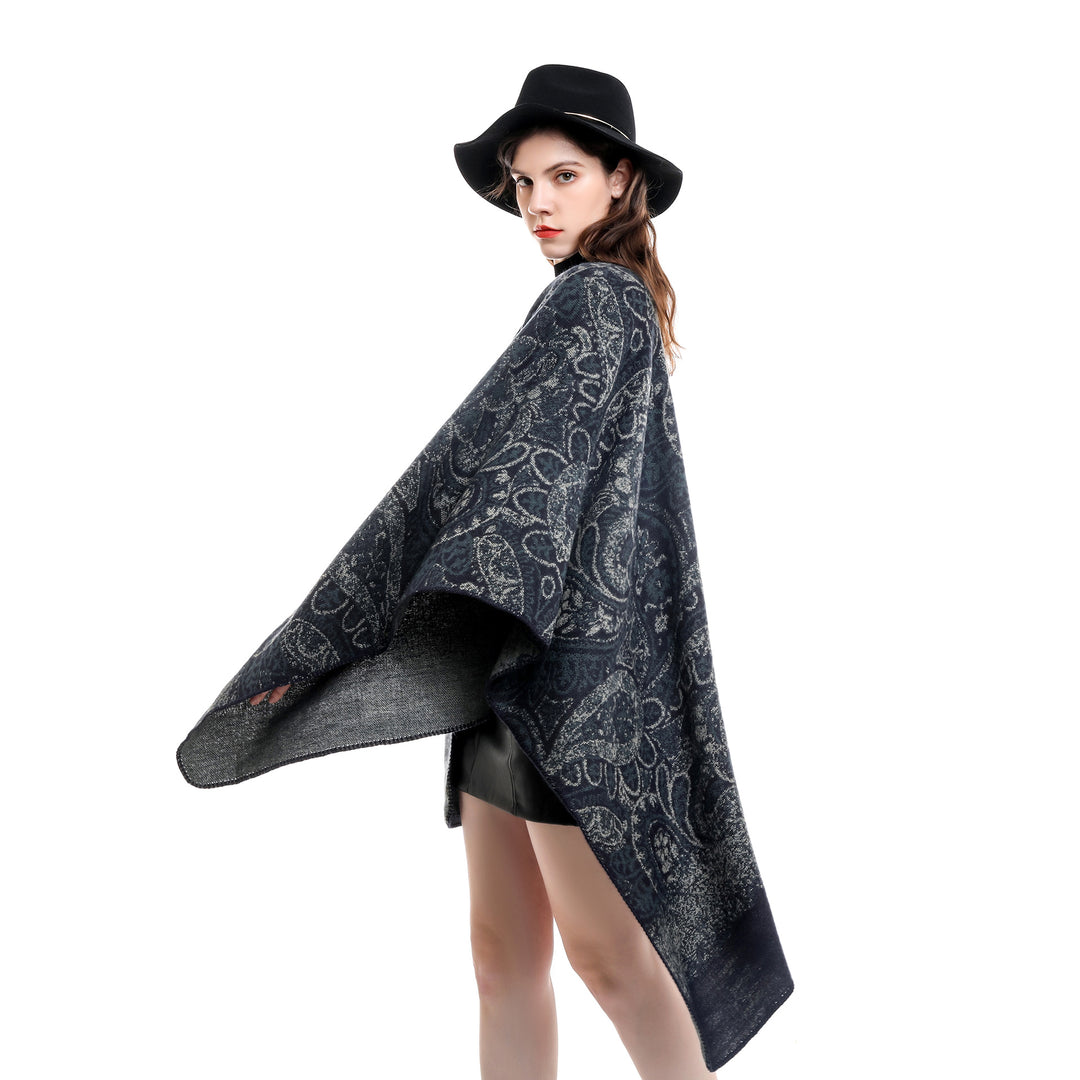 Damen Paisley-Jacquard-Capeponcho aus Wollmix mit Zierkettelnaht Shop Nory
