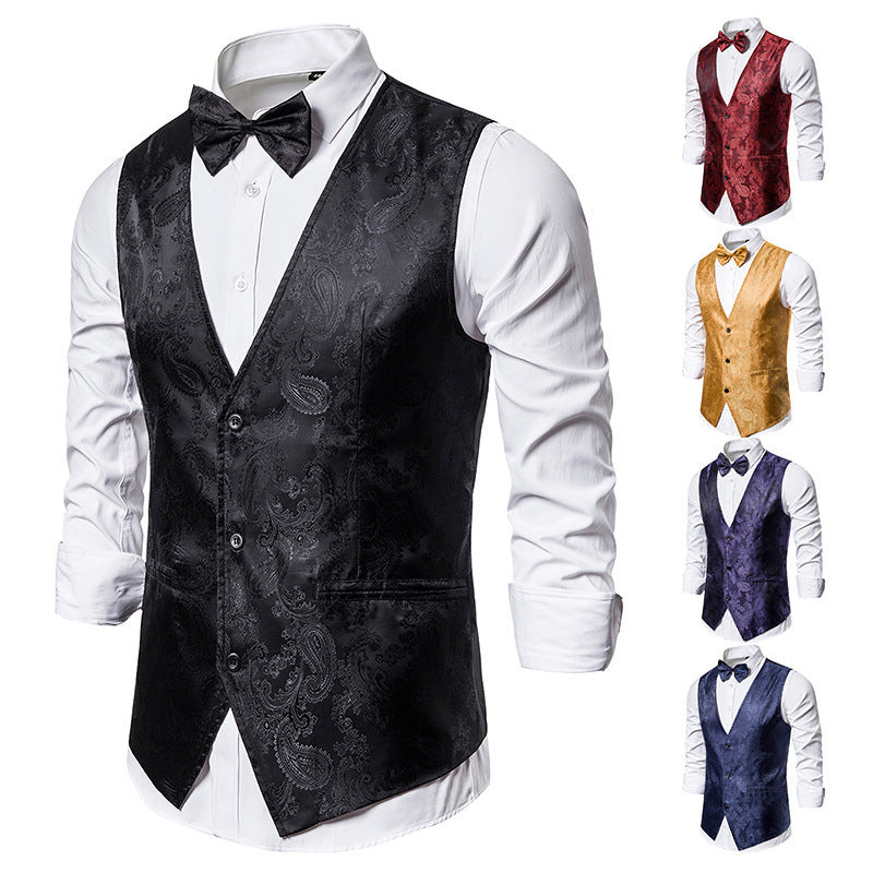 Herren taillierte Satinweste mit ornamentalem Jacquardmuster, V-Ausschnitt und drei Knöpfen Shop Nory