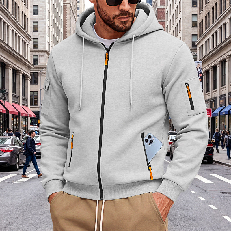 Herren Kapuzen-Sweatjacke mit durchgehendem Reißverschluss und mehreren Sicherheits-Taschen Shop Nory