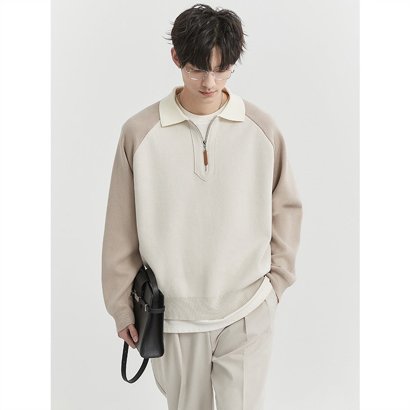 Herren Halbzip-Pullover mit Polokragen und Colourblock-Ärmeln Shop Nory