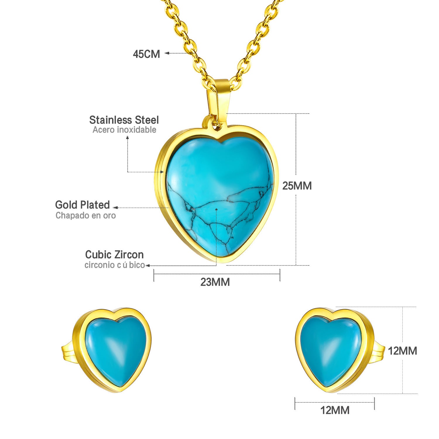 Damen Halskette und Ohrringe Set mit türkisfarbenen Zirkonia-Shop Nory