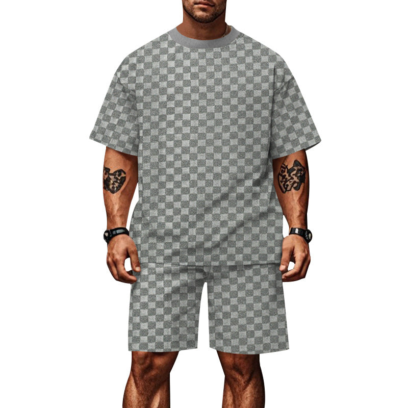 Schachbrettmuster Kurzarm-Shorts-Set