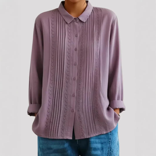 Damen Elegante Bluse mit feinen Falten und Spitzenbesatz