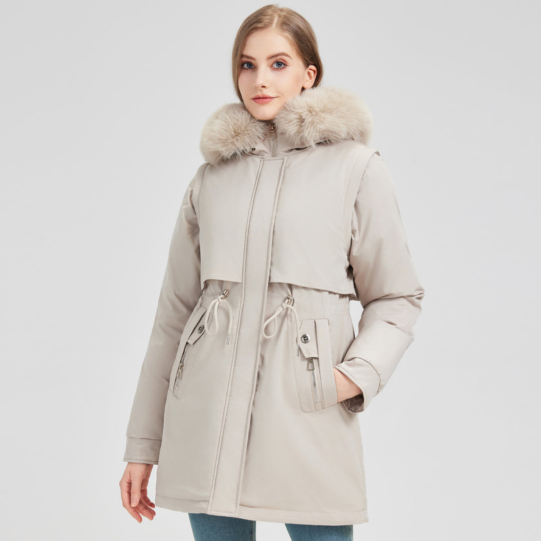 Damen nan taillierter Funktionsparka mit asymmetrischer Frontblende, verstellbarem Tunnelzug und windschützendem Stehkragen Shop Nory