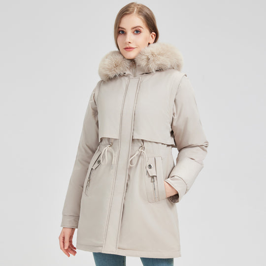 Damen nan taillierter Funktionsparka mit asymmetrischer Frontblende, verstellbarem Tunnelzug und windschützendem Stehkragen Shop Nory