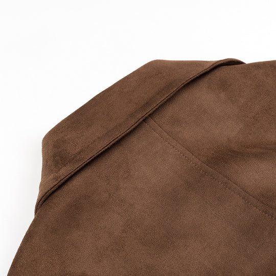 Damen Langer Oversize-Veloursleder-Trenchcoat mit Bindegürtel und Schulterriegeln Shop Nory