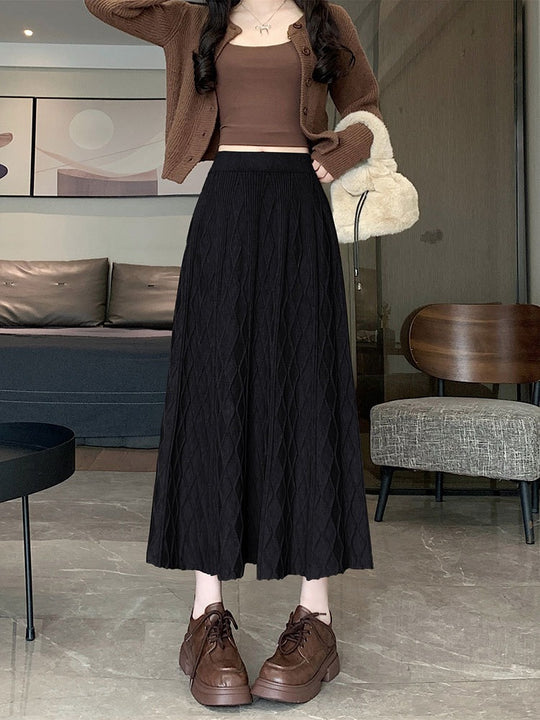 Damen Langer, plissierter Rock mit Rautenmuster Shop Nory