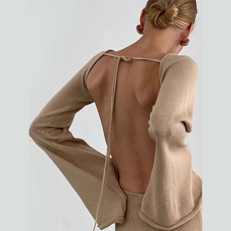 Damen Figurbetontes Feinstrick-Minikleid mit ausgestellten Trompetenärmeln Shop Nory