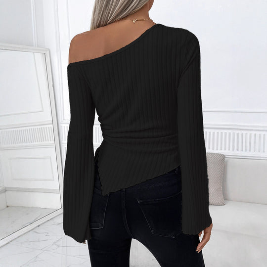 Damen Asymmetrisches Rippshirt mit schulterfreiem Schnitt und Zipfel-Saum Shop Nory