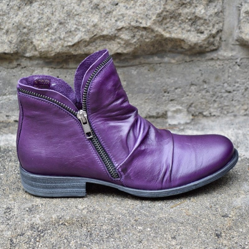 Damen Slouch‑AnklShop Noryoots aus Leder mit seitlichem Reißverschluss und niedrigem Blockabsatz Shop Nory