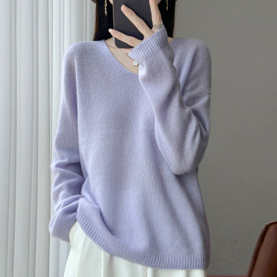 Damen Oversize-Feinstrickpullover mit feinem V-Ausschnitt und verlängertem Ärmelabschlusst Shop Nory