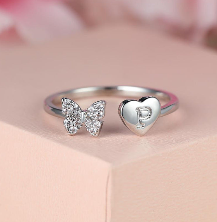 Damen Ring mit Schmetterlingsdesign und Herzmotiv Shop Nory